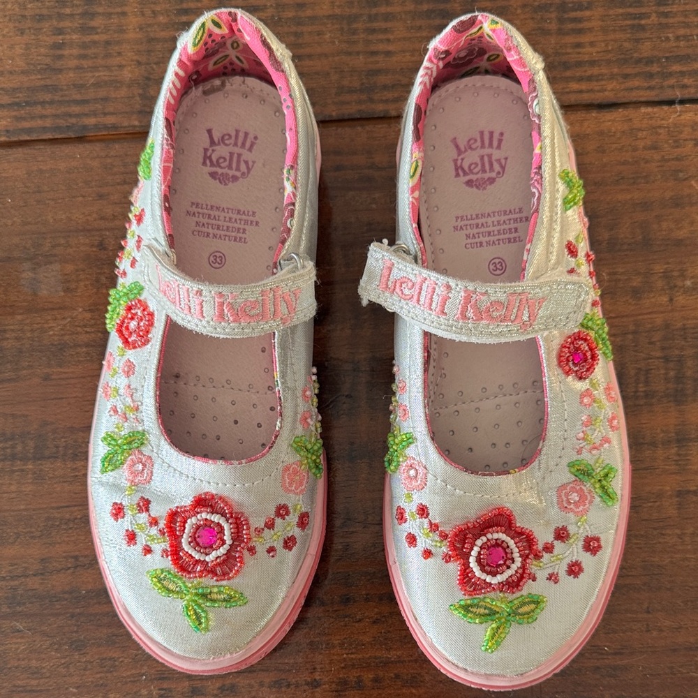 Lelli Kelly Kids Silver and Pink Floral Dress Shoes
